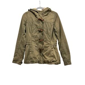 Y2K Abercrombie & Fitch Olive Green Hooded Sherpa Lined Coat Toggle Buttons Sz L